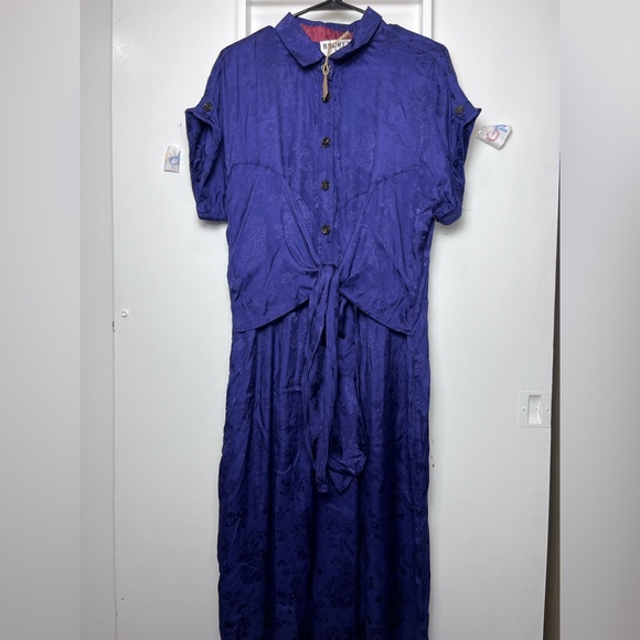 BUCKETLIST Clothing Women's Front Tie Button Down Jumpsuit Jacquard Navy L - Picture 4 of 11